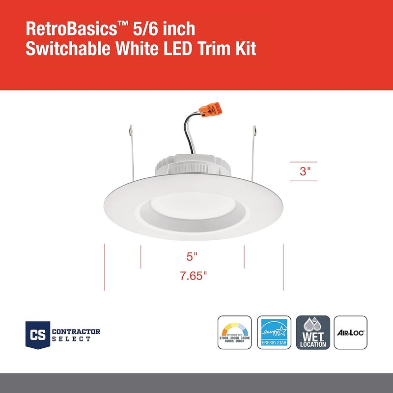 Juno RB56S SWW5 MW M6 RetroBasics Retrofit LED Downlight, Switchable, Matte White, 5 to 6 Inch (Pack of 2) - Image 4